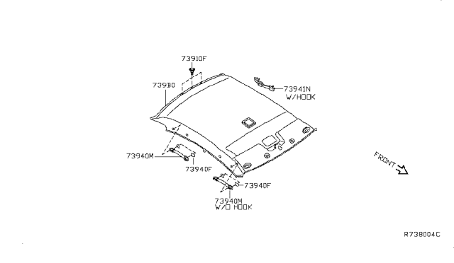 2011 Nissan Altima Module Assembly-Roof Trim Diagram for 739B0-ZX61B