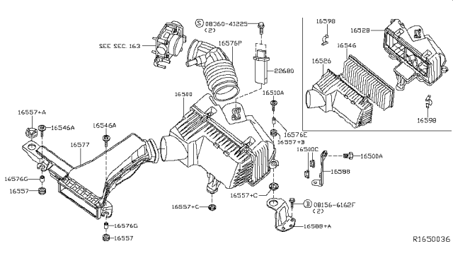 2007 Nissan Altima Bracket-Resonator Diagram for 16588-JA10B