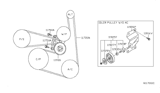 2009 Nissan Altima TENSIONER Assembly Auto Diagram for 11955-JA00B