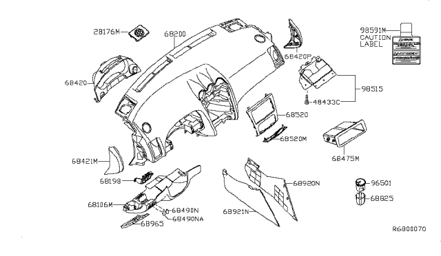 2011 Nissan Altima Instrument Panel,Pad & Cluster Lid Diagram 3
