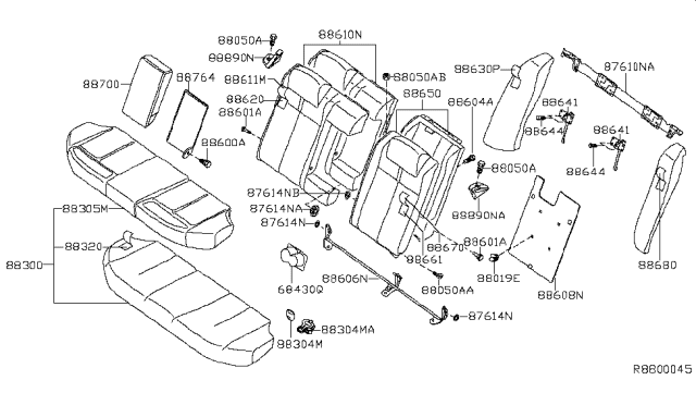 2009 Nissan Altima Rear Seat Armrest Assembly Diagram for 88700-JA22C