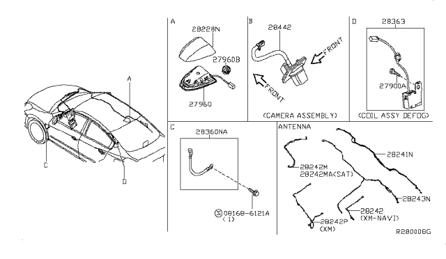 2012 Nissan Altima Camera Assy-Back View Diagram for 28442-ZX60A