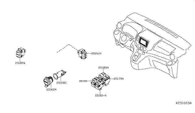 2015 Nissan NV Switch Assy-Air Conditioner Diagram for 25170-3LN0A