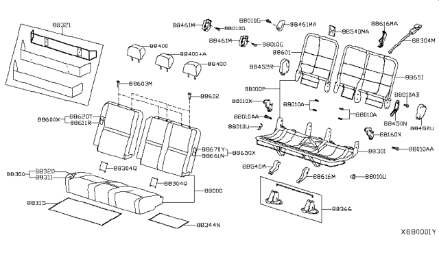 2014 Nissan NV Head Rest Assembly-Rear Seat Diagram for 86460-3LN9A