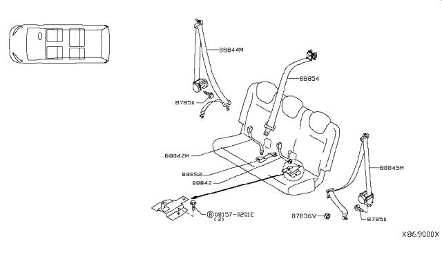 2016 Nissan NV Rear Seat Tongue Belt Assembly, Right Diagram for 88844-3LN0A