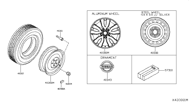 2018 Nissan NV Aluminum Wheel Diagram for 40300-4AJ0A