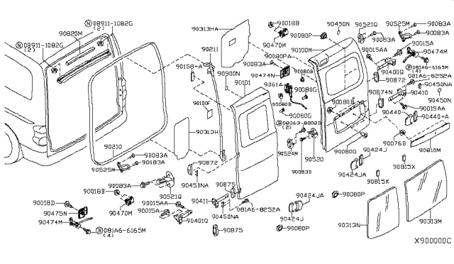 2015 Nissan NV Wedge-Back Door,LH Diagram for 90521-3LM0B