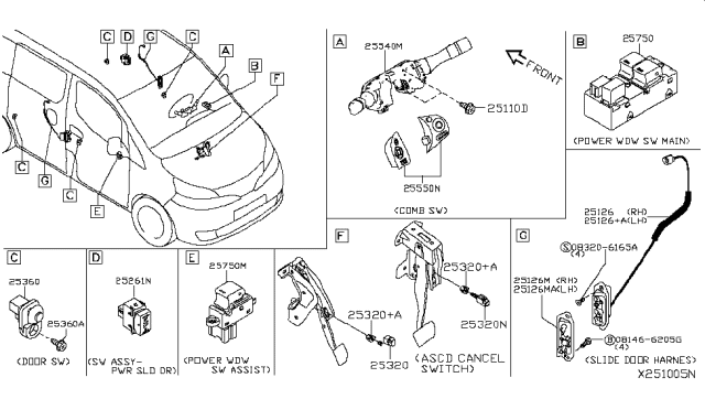 2016 Nissan NV Switch Assy-Combination Diagram for 25560-1HL6A