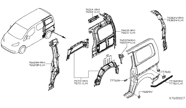 2015 Nissan NV Reinforcement Assembly - Back Pillar LH Diagram for G7645-3LNMA