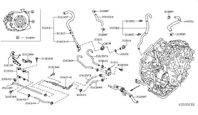2015 Nissan NV Oil Cooler Assy Diagram for 21606-JD31A