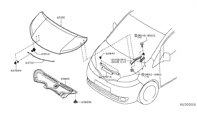 2015 Nissan NV Hood Panel,Hinge & Fitting Diagram 1