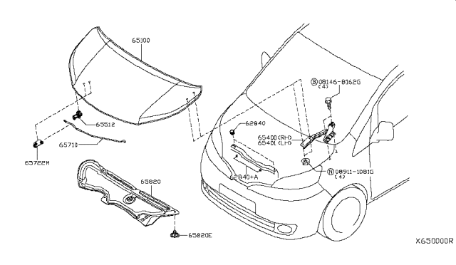 2014 Nissan NV Hood Panel,Hinge & Fitting Diagram
