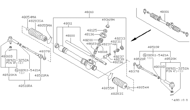 1992 Nissan Sentra Man Steering Gear Assembly Diagram for 48001-Q5600