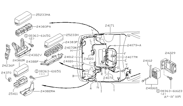 1994 Nissan Sentra Harness Assembly-Fog Lamp Diagram for 24070-69Y00