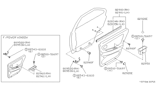 1992 Nissan Sentra Finisher Assy-Rear Door,RH Diagram for 82900-55Y00