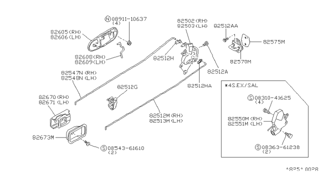 1994 Nissan Sentra Door Lock Actuator Motor, Rear Right Diagram for 82552-79910