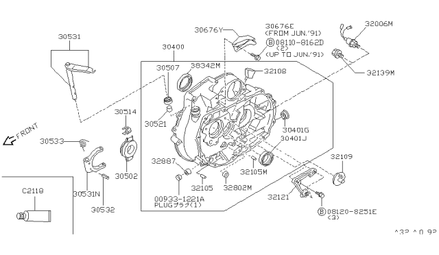 1991 Nissan Sentra Transmission Case & Clutch Release Diagram 1