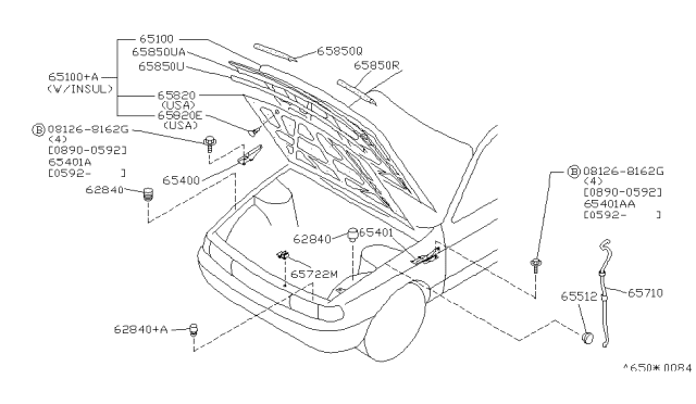 1992 Nissan Sentra Sealing Rubber-Hood Diagram for 65810-50Y20