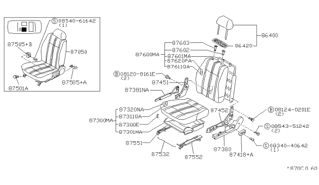 1993 Nissan Sentra Slide-LH Seat,Outside Diagram for 87551-64Y00