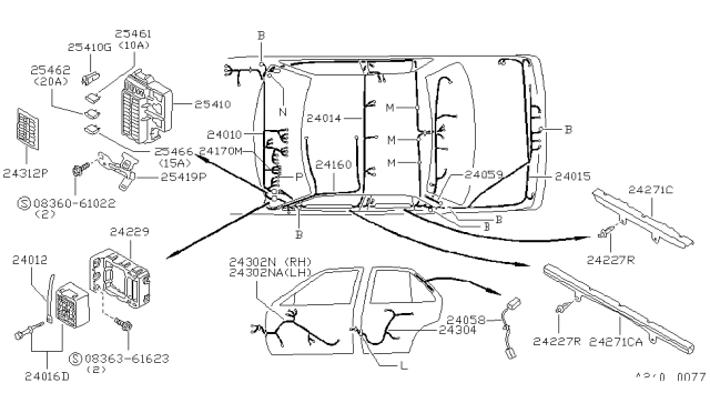 1993 Nissan Sentra Harness Door Front RH Diagram for 24125-Q5704