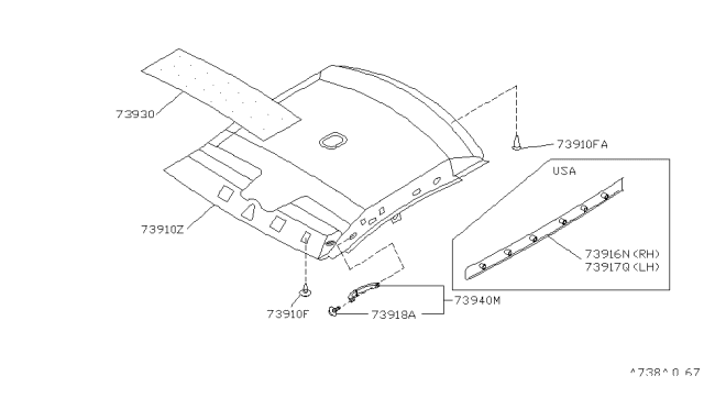 1992 Nissan Sentra INSULATOR Roof Diagram for 73930-64Y01