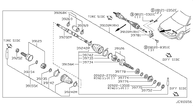 1994 Nissan Sentra Joint Assy-Outer Diagram for 39211-60Y00