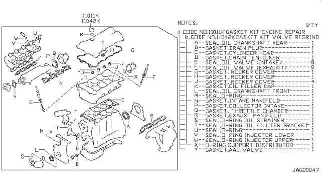 1991 Nissan Sentra Gasket Kit-Valve REGRind Diagram for 11042-64Y25