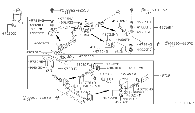 1993 Nissan Sentra Hose & Tube Assy-Power Steering Diagram for 49721-50C00