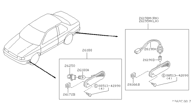 1994 Nissan Sentra Harness Assy-Rear Side Marker Lamp Diagram for 26252-65Y00