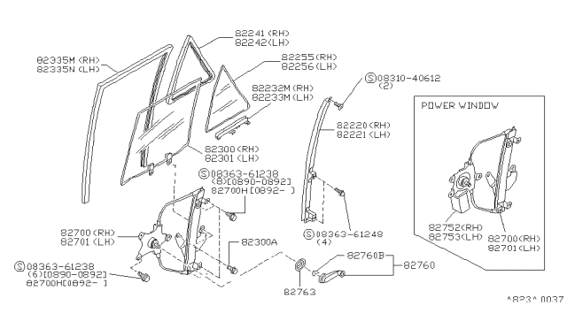 1992 Nissan Sentra Glass-Rear Door Corner,RH Diagram for 82262-52Y00
