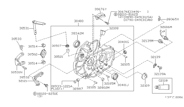 1991 Nissan Sentra Lever-Withdrawal,Clutch Diagram for 30520-59Y10