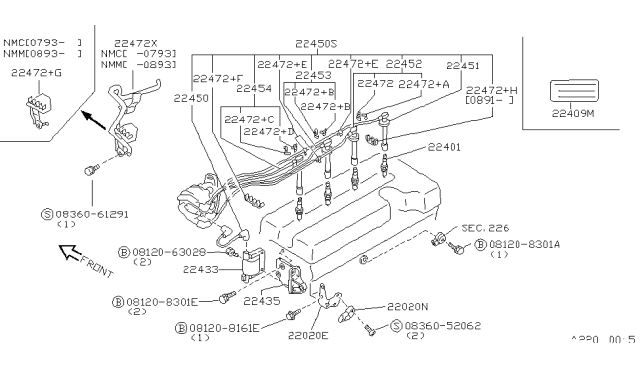 1994 Nissan Sentra Ignition Coil Assembly Diagram for 22433-65Y10