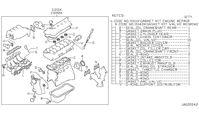 1992 Nissan Sentra Engine Gasket Kit Diagram 1