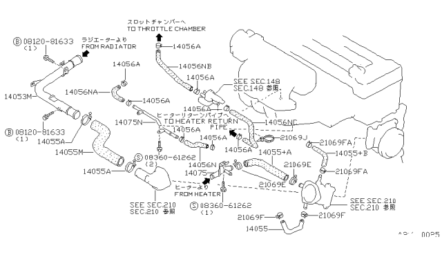 1992 Nissan Sentra Water Hose & Piping Diagram 1