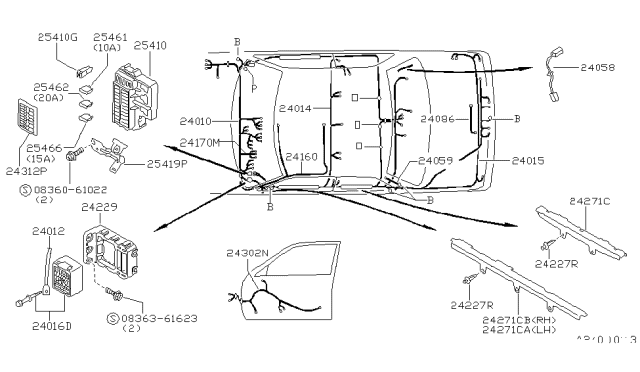 1993 Nissan Sentra Harness Air Bag Room Diagram for 24170-5B010