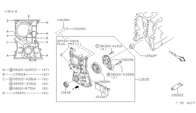 1992 Nissan Sentra Valve Set-Regulator Oil Pump Diagram for 15132-53Y02