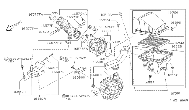 1992 Nissan Sentra Duct Assembly-Air Diagram for 16577-65Y10