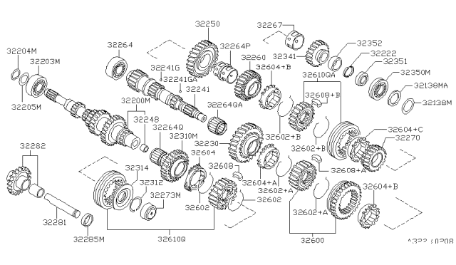 1992 Nissan Sentra Gear Input Shaft Diagram for 32200-58Y00