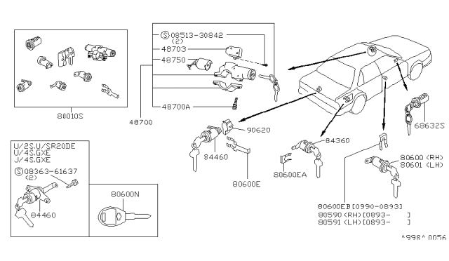 1993 Nissan Sentra Clip RETAINER, Cylinder Lock, RH Diagram for 80590-50Y00