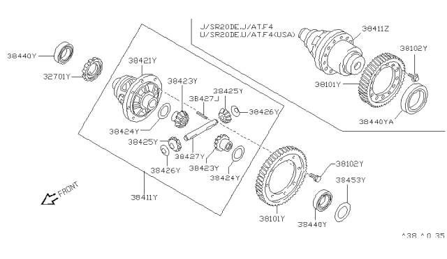 1994 Nissan Sentra Case-Differential Diagram for 38421-31X10