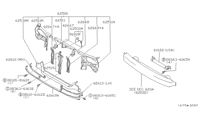 1992 Nissan Sentra Support-Radiator Core Upper,LH Diagram for 62519-50Y25
