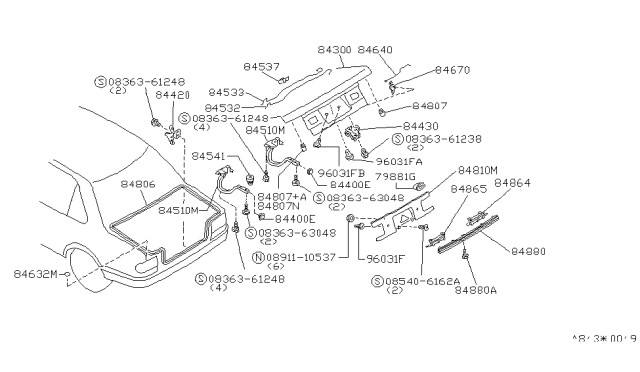 1993 Nissan Sentra Finisher Assy-Trunk Lid Diagram for 84810-65Y60