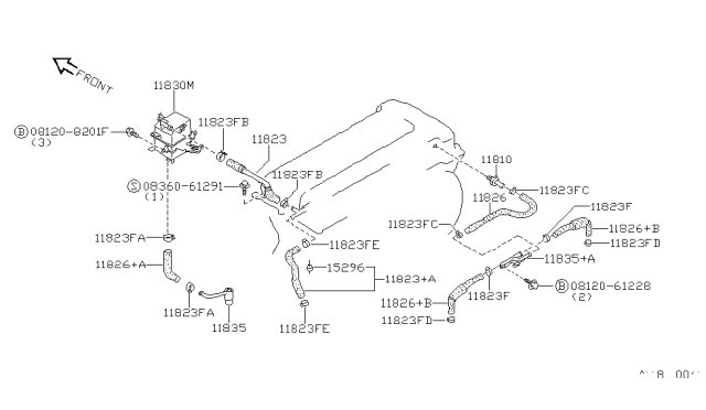 1992 Nissan Sentra Blowby Gas Hose Diagram for 11826-57Y01