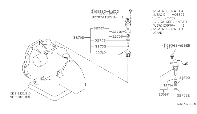 1993 Nissan Sentra Sensor Assembly-Speed Meter Diagram for 25010-85Y00