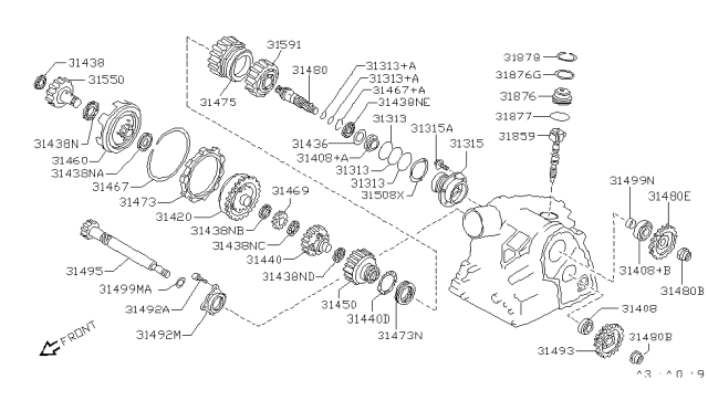1992 Nissan Sentra Spacer-Output Gear Diagram for 31437-31X19