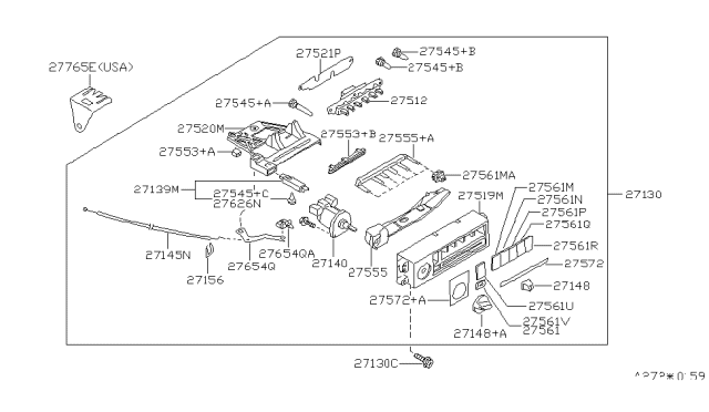 1993 Nissan Sentra Switch Assy-Air Conditioner Diagram for 27670-65E12