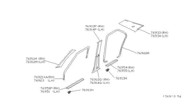 1993 Nissan Sentra Garnish-Center Pillar,RH Diagram for 76913-65Y01