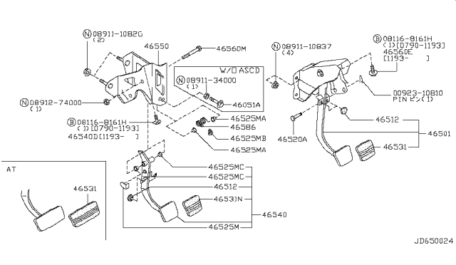 1993 Nissan Sentra Pedal Assy-Clutch Diagram for 46540-64Y00