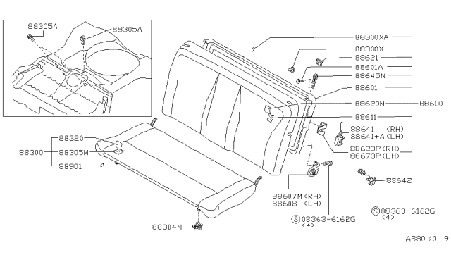 1993 Nissan Sentra Back Assembly - Rear Seat Diagram for 88600-67Y83