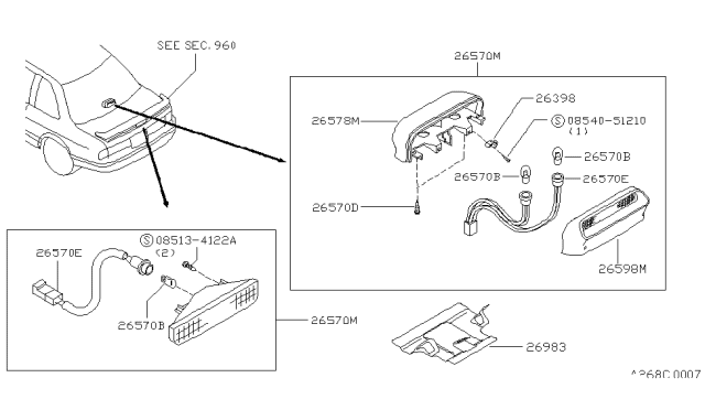 1992 Nissan Sentra Lamp Assembly-Stop Diagram for 26590-65Y11